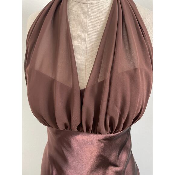 Vintage 90s Y2K Betsy & Adam Dress Women 8 Satin Halter Neck Prom Fishtail Brown - Picture 8 of 12